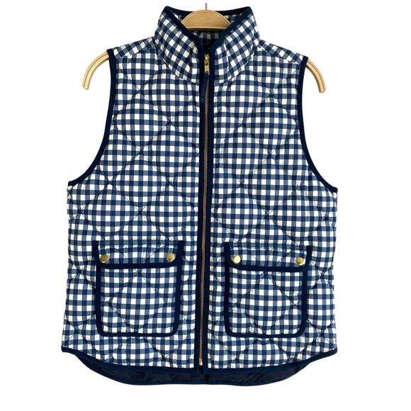 J.CREW Jackets & Blazers - J. Crew Down Feather Quilted Puffer Vest Women PM Blue Gingham Excursion Outdoor